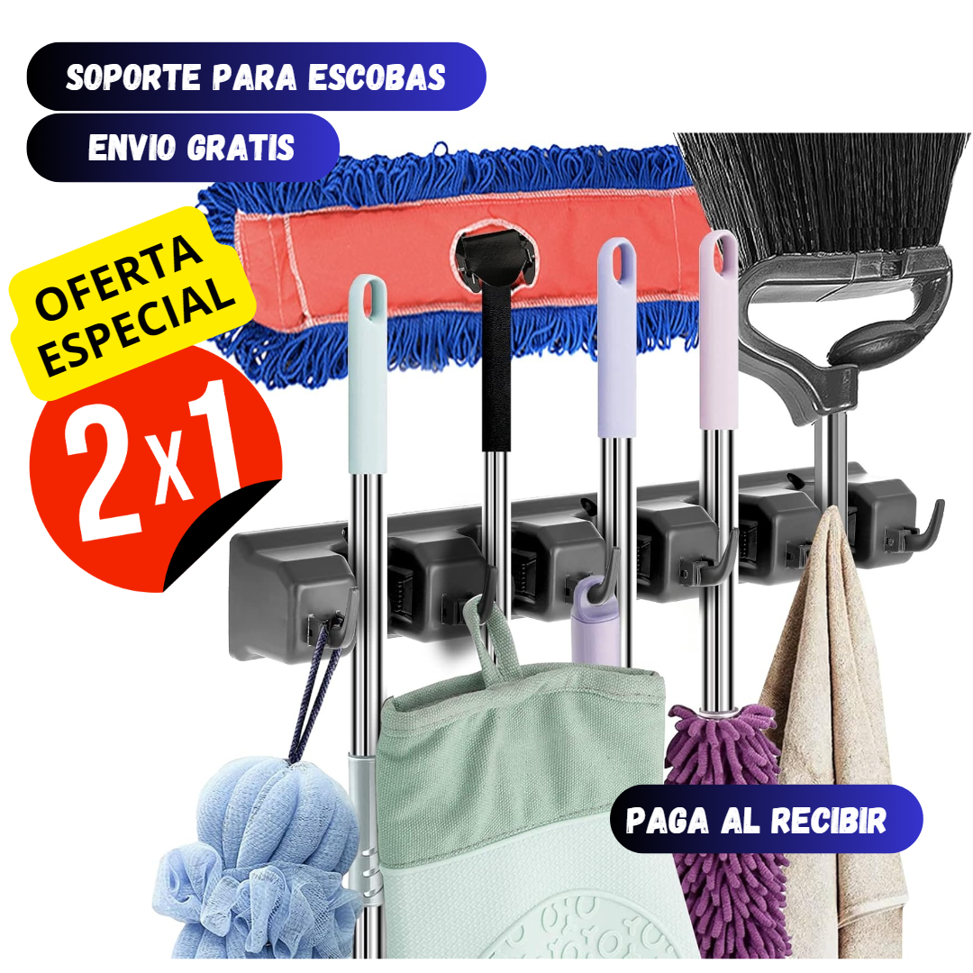 PACK DE 2 Soporte Para Escobas con Ganchos | Pagas uno y te llevas 2.